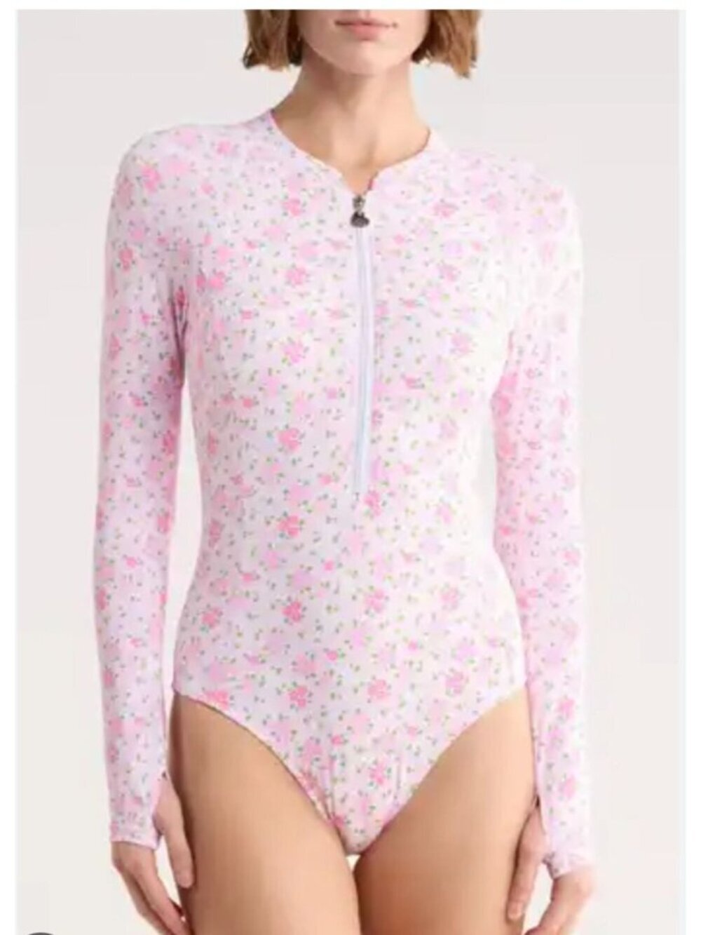 NWT Betsey Johnson Floral Long-Sleeve Zip-Up One-Piece Swimsuit XL